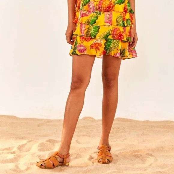 NWT Farm Rio Caramel Tan Whipstitch Fisherman Sandals Palm Tree Adjustable Strap - Picture 4 of 17